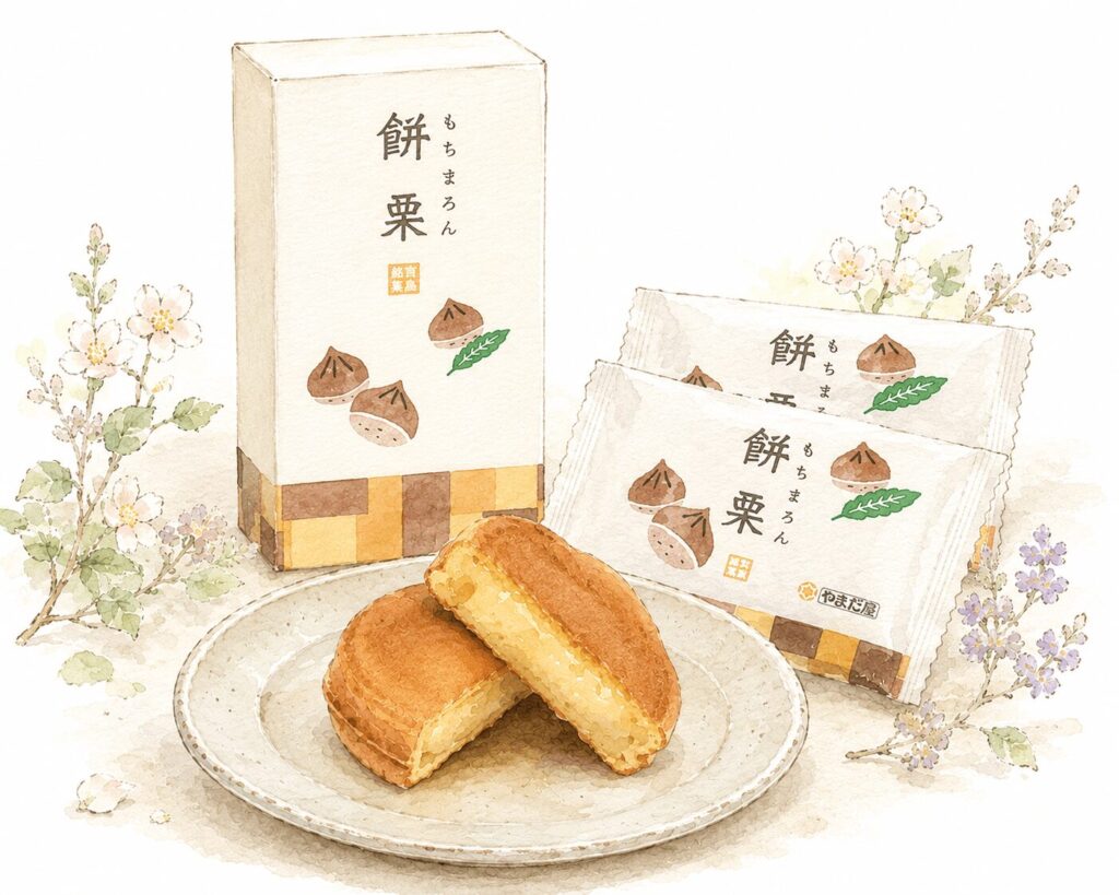 やまだ屋 餅栗（もちまろん）を箱から取り出したところ