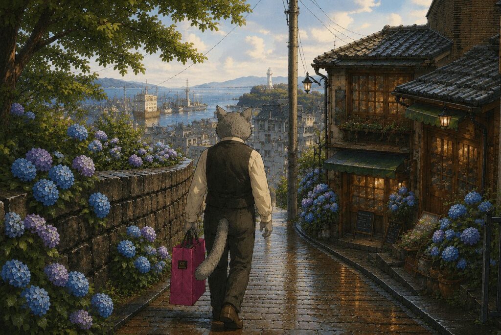 鎌倉の坂道と紫陽花